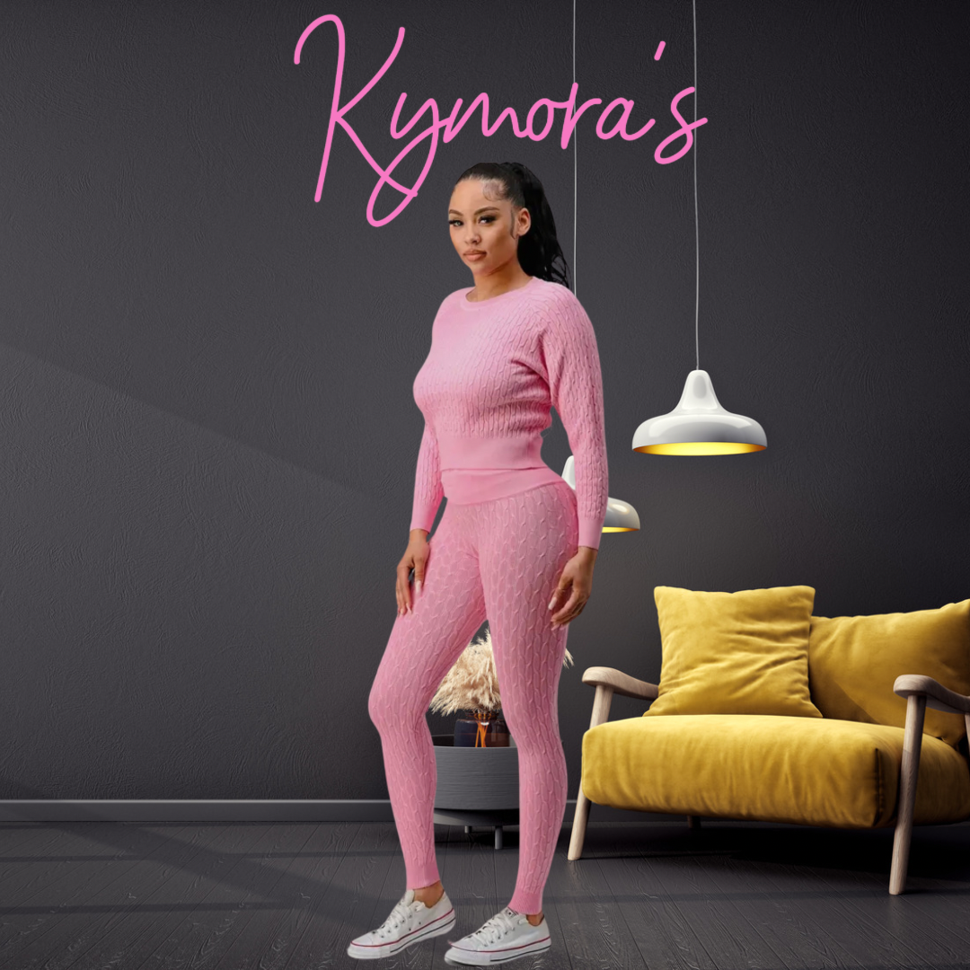 Cable Knit Set (Mauve) - PLUS SIZE