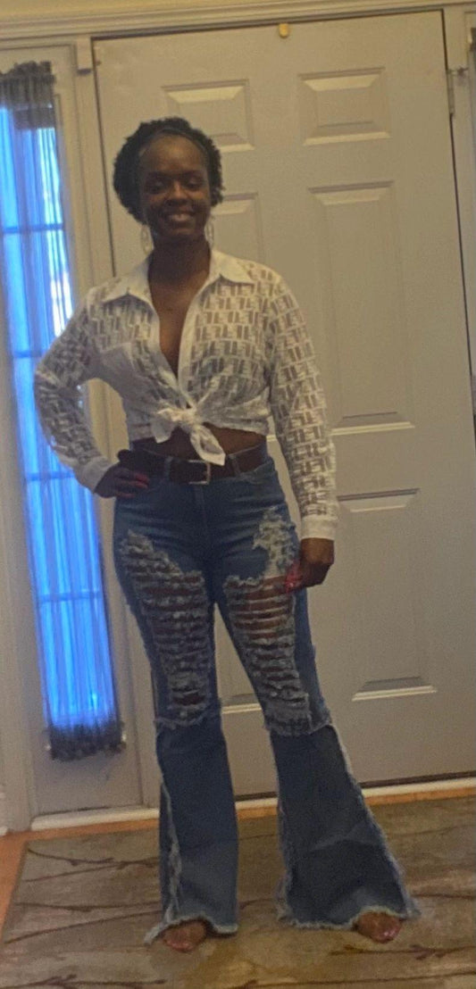 Flare Ripped Tassel Jeans