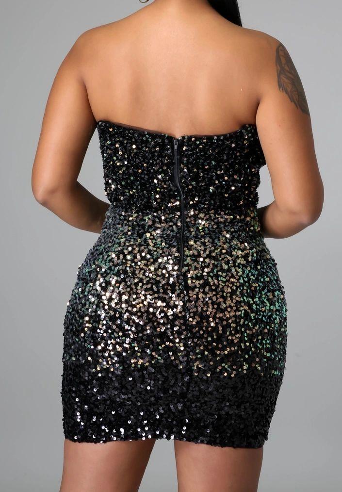 Sequined Strapless Mini