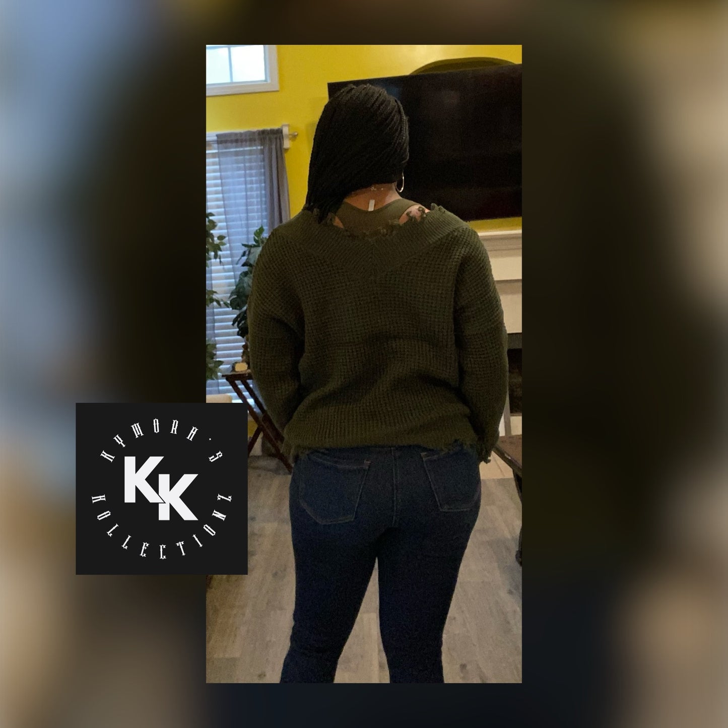 Army Green Balloon Sleeve Sweater