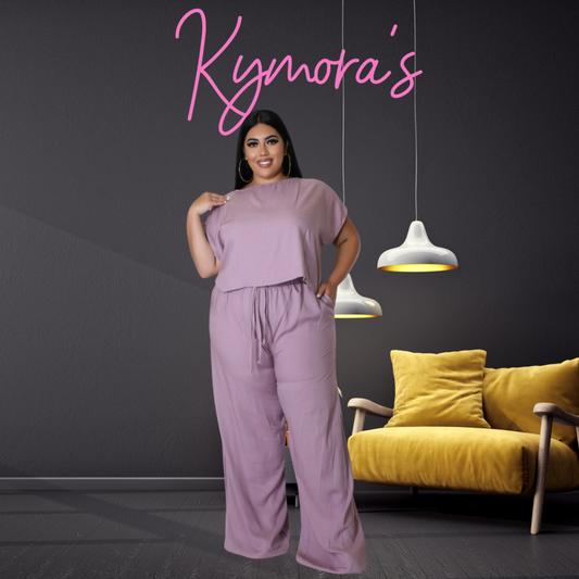 Kisha Linen Pants Set (Lavendar) PLUS SIZE