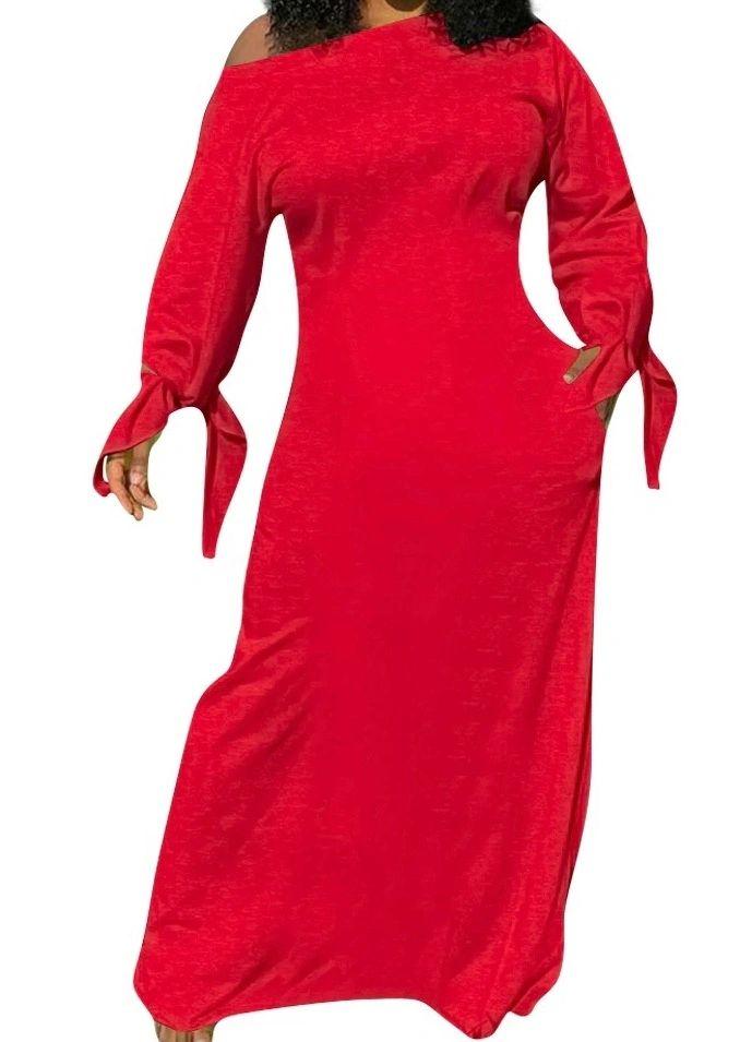 Red Long Sleeve Maxi with Pockets