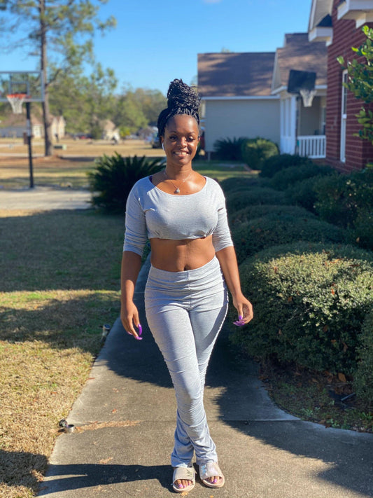 Mariah Stacked Pants Set Gray