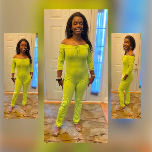 Neon Green Off Shoulder Jumpsuit