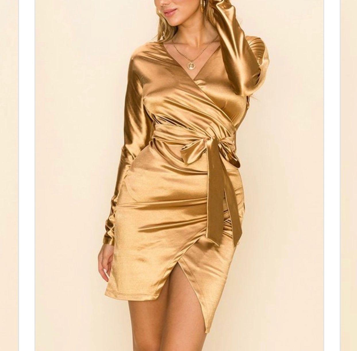 Camille Gold Satin Wrap Dress