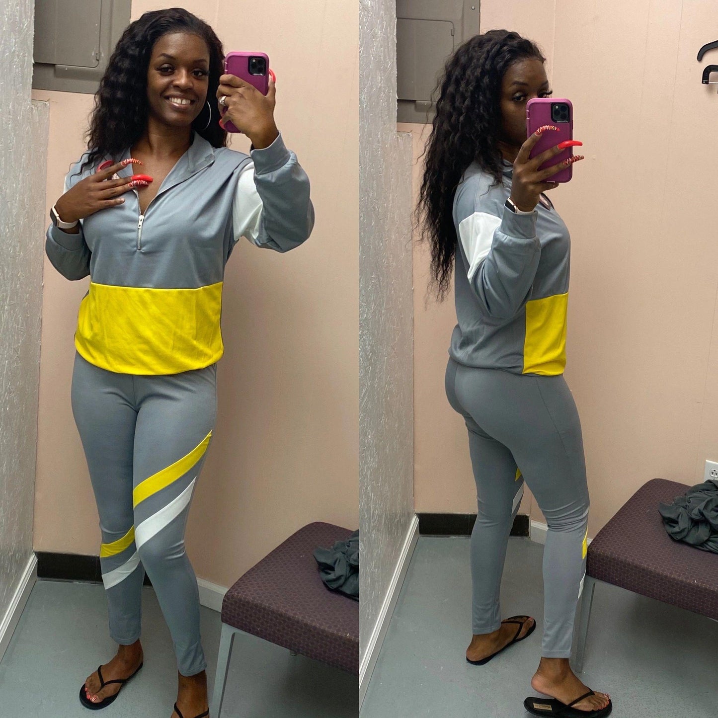 Gray Yellow Striped Track Suit
